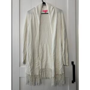 Lilly Pulitzer Tatum long sleeve cardigan fringe hem in white sz S